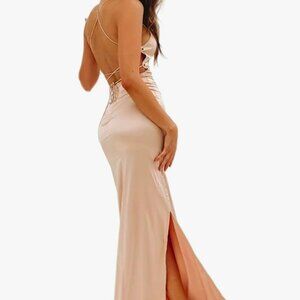 Just Quella champagne backless maxi dress
